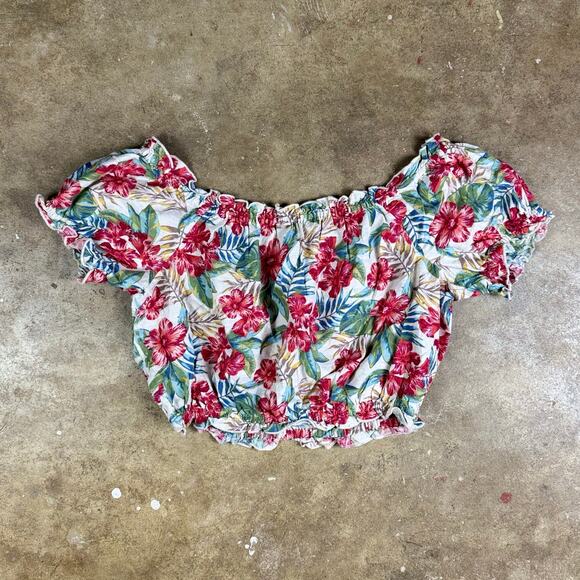 American Eagle Off Shoulder Floral Crop Top XS Peasant Cottagecore Summer Boho - Picture 2 of 6